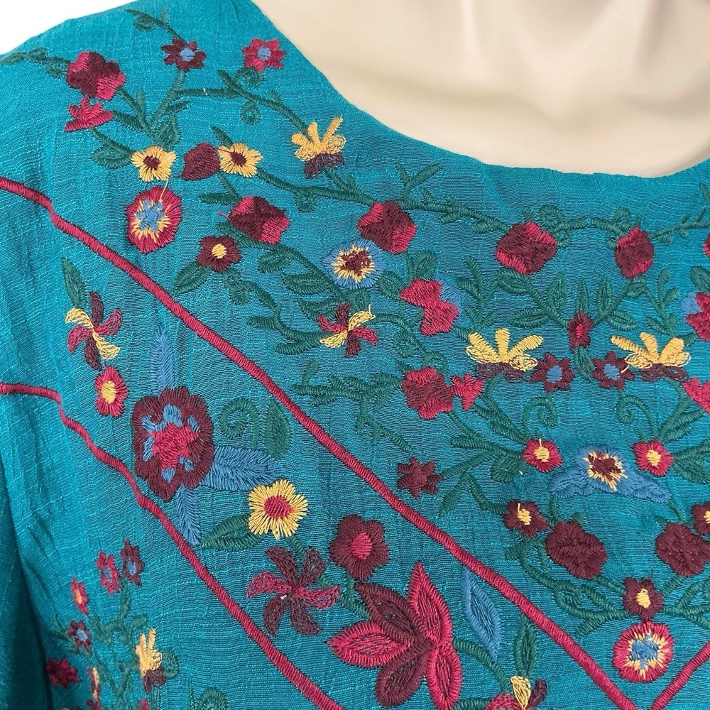 Umgee Tunic Women 1XL Turquoise Green Embroidered Boho Flowy Dress - Picture 3 of 16
